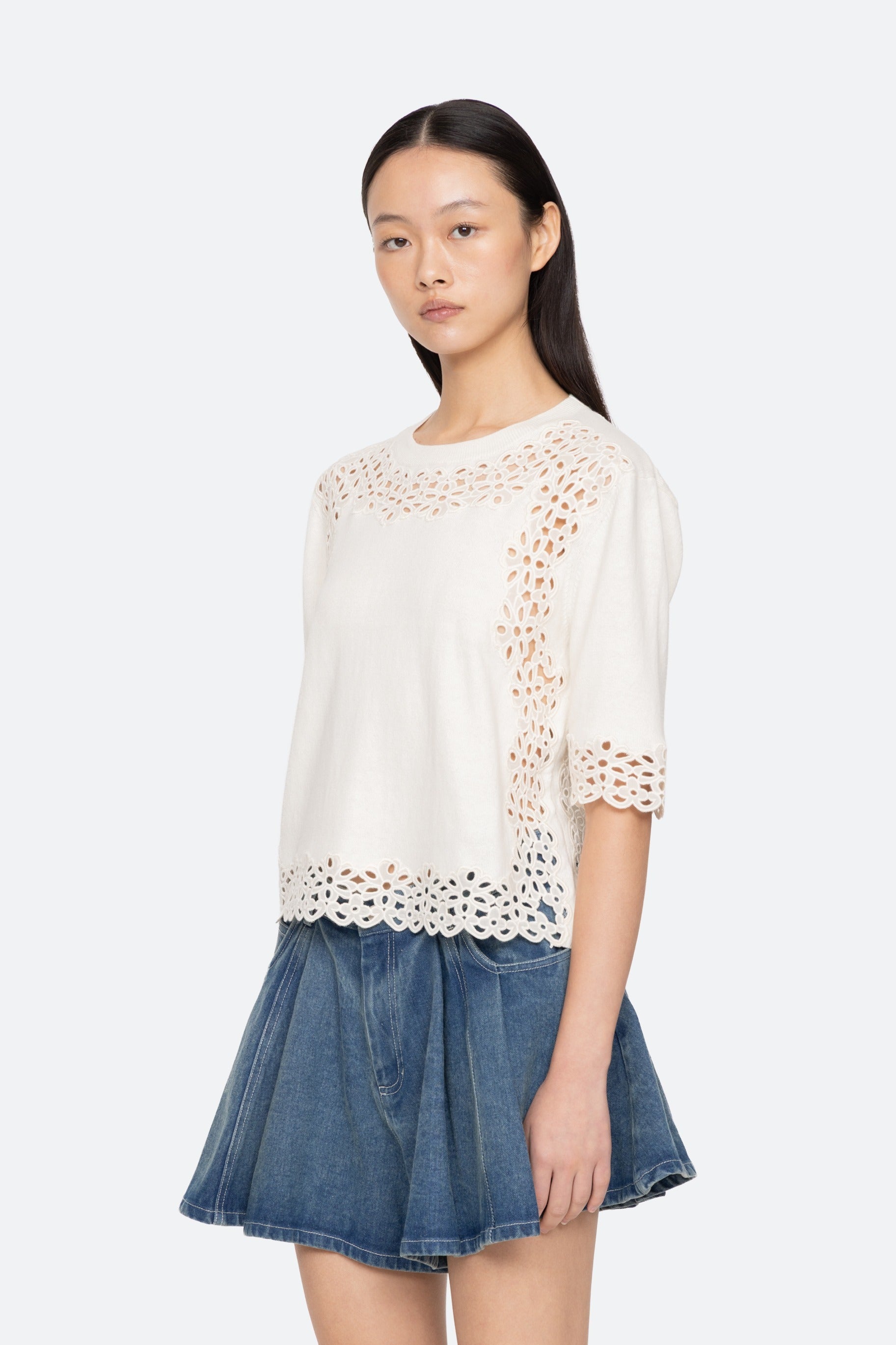 Sea New York Leila Eyelet Short Sleeve Sweater