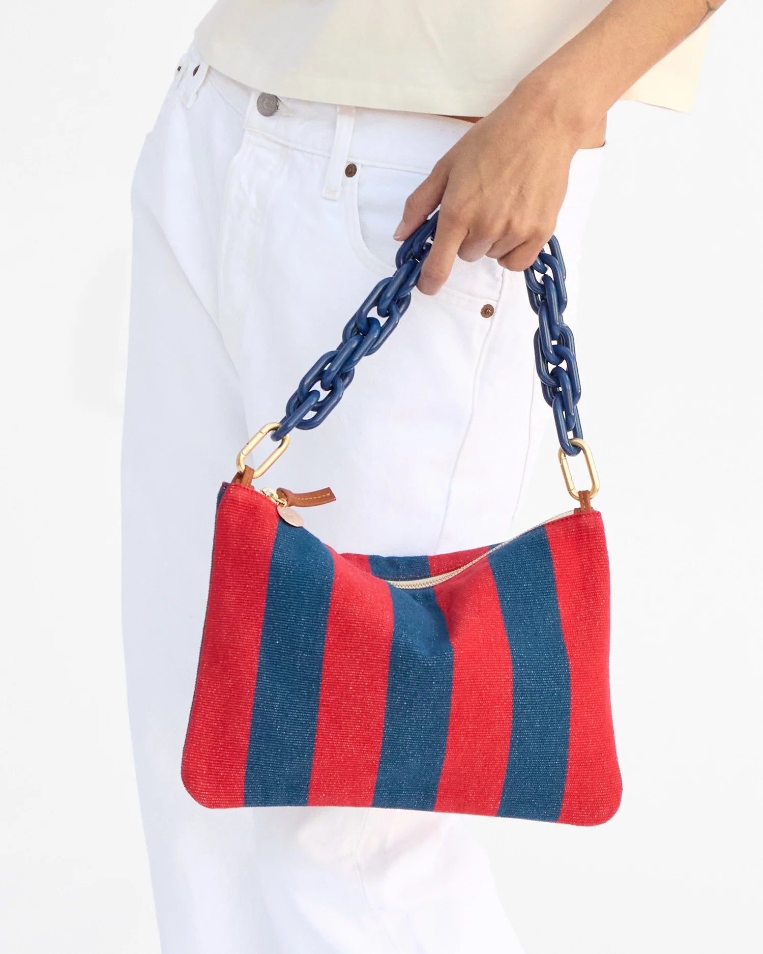 Clare V. Flat Clutch w/ Tabs in Poppy/French Blue