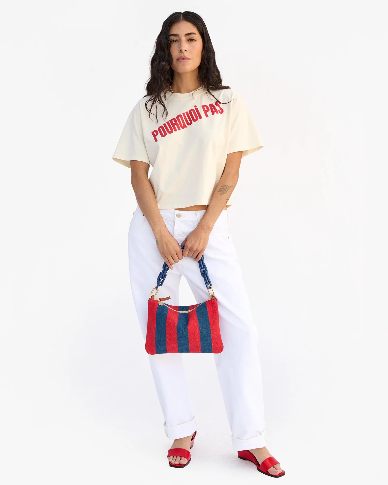Clare V. Flat Clutch w/ Tabs in Poppy/French Blue