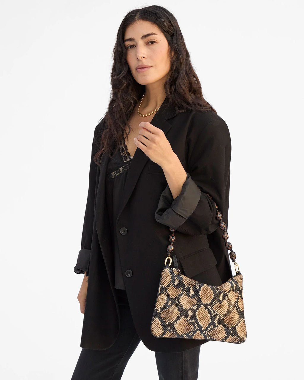 Clare V. Shortie Strap Checker in Black/Brown