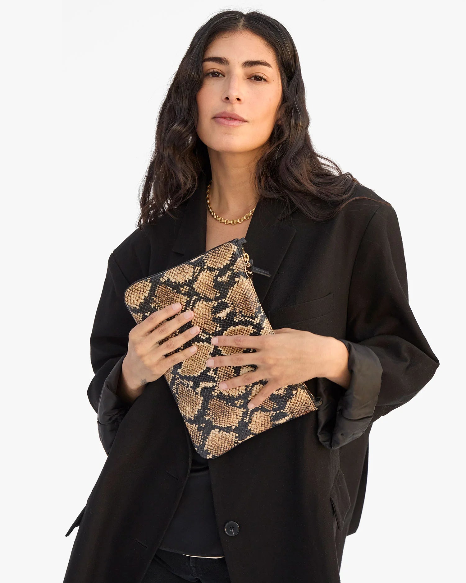 Clare V. Flat Clutch w/ Tabs in Desert Snake