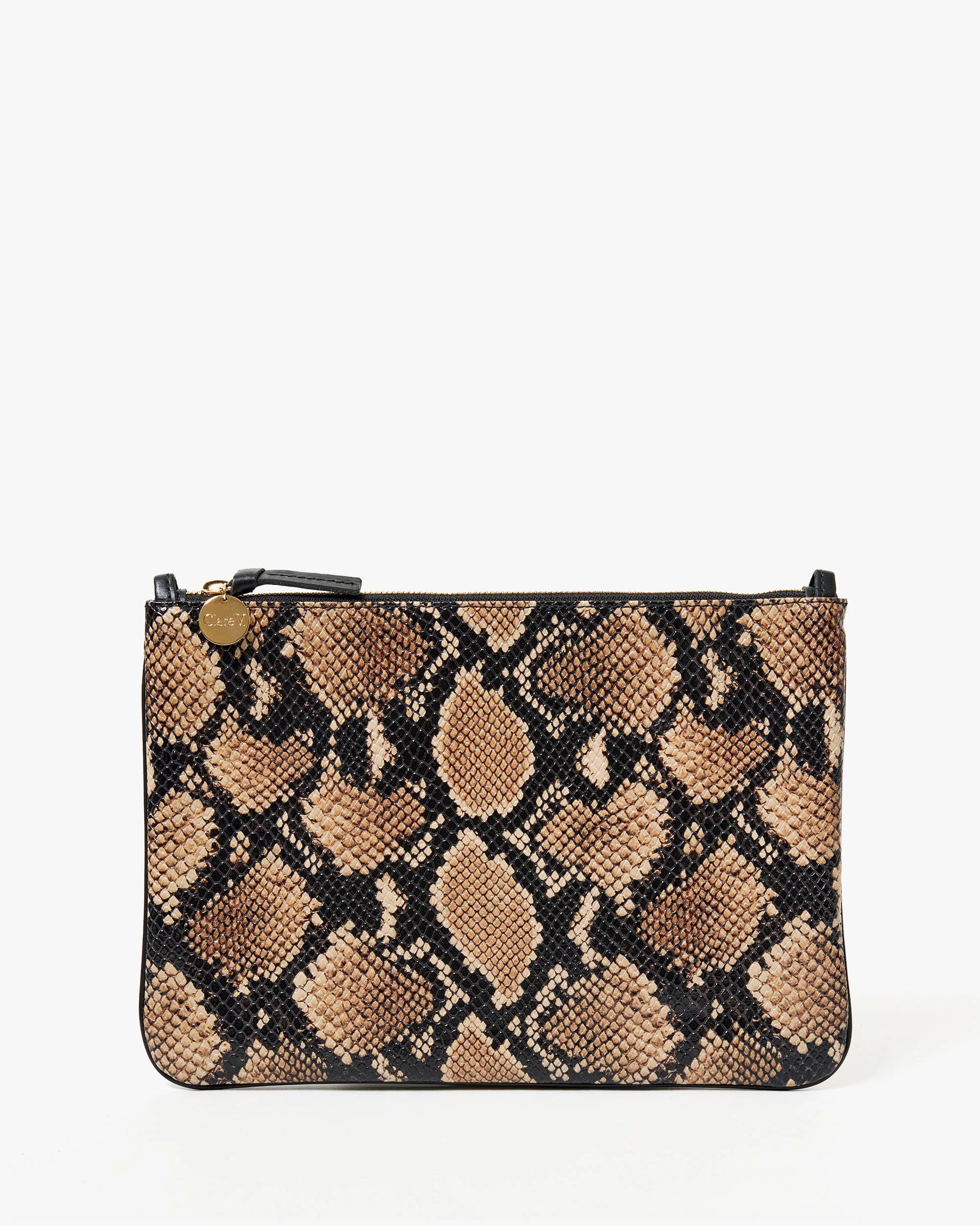 Clare V. Flat Clutch w/ Tabs in Desert Snake