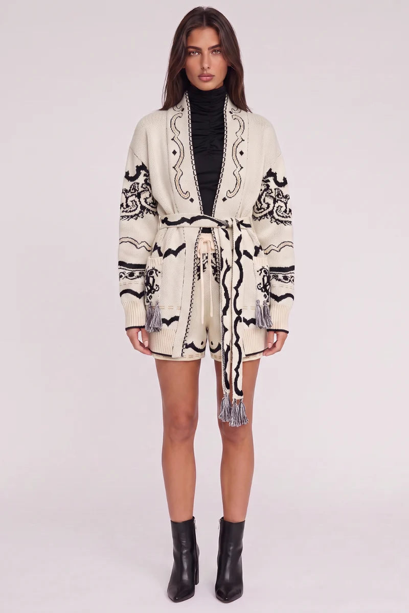 Scarlett Poppies Guri Cardigan in Vanilla with Onyx Black