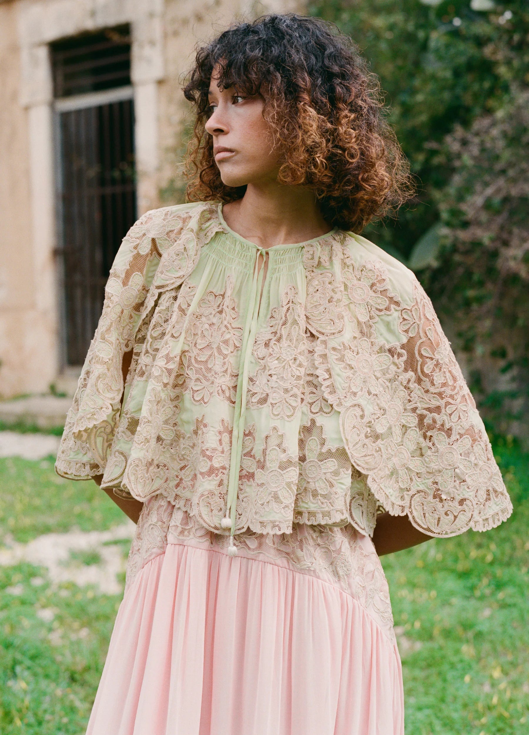 Sea New York Gracelyn Lace Embroidered Top in Green