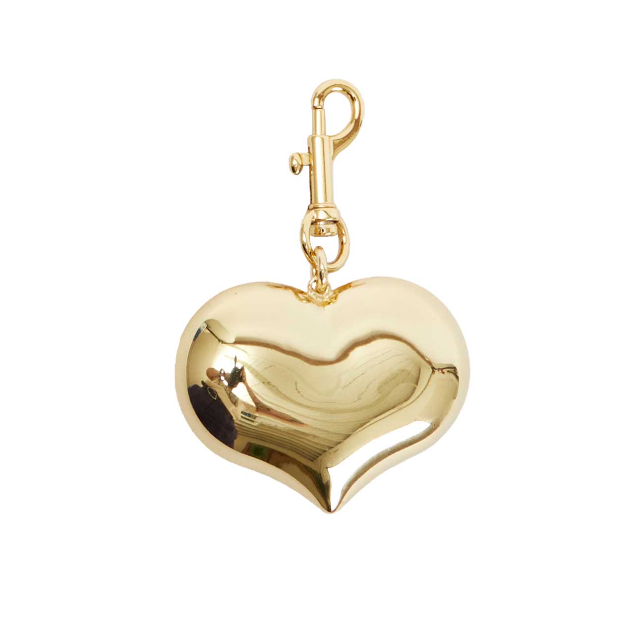 Gold heart-shaped keychain with clasp on a white background