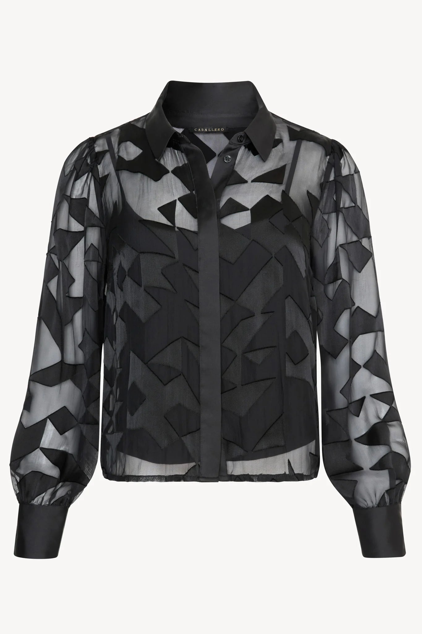 Caballero Emmie Top in Black Silk Geo Burnout