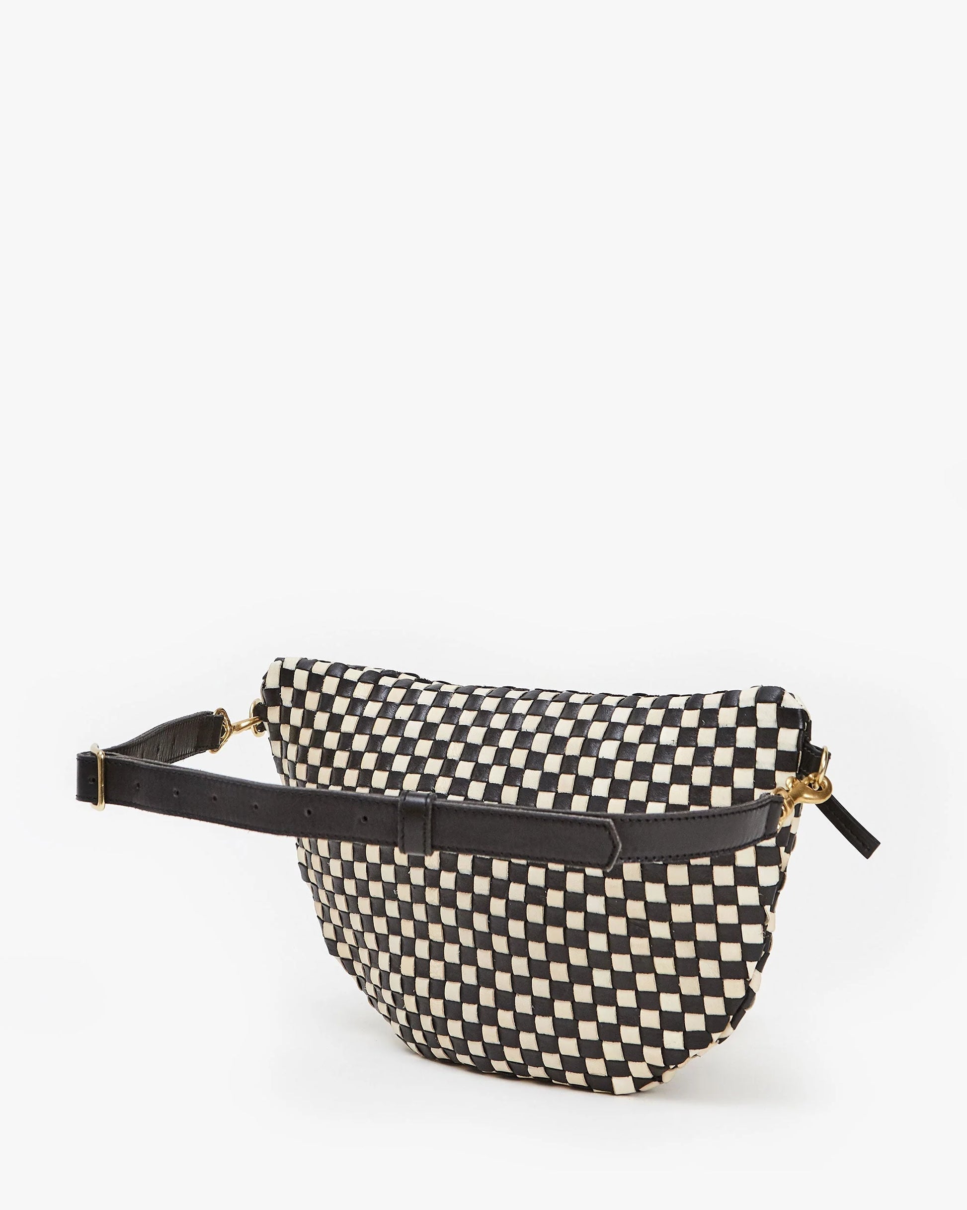 Clare V. Grande Fanny Woven Checker in Black/Cream