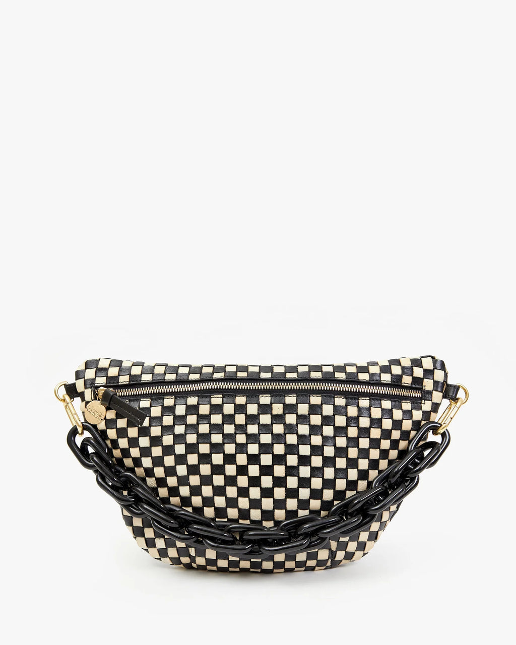 Clare V. Grande Fanny Woven Checker in Black/Cream