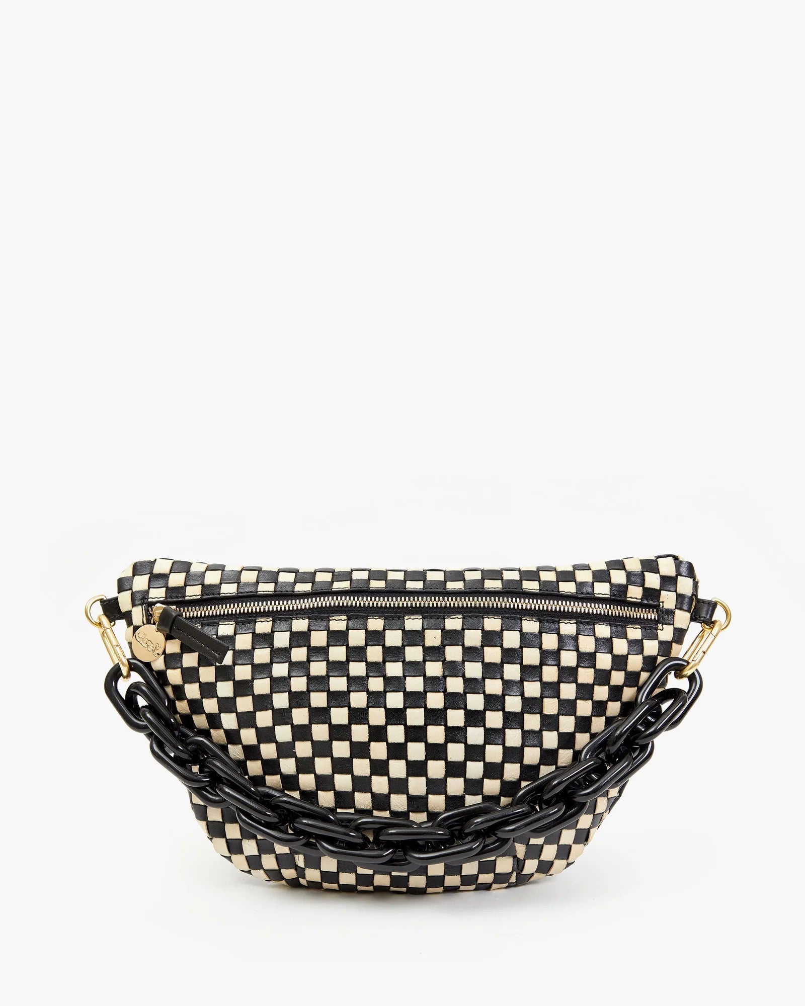 Clare V. Grande Fanny Woven Checker in Black/Cream