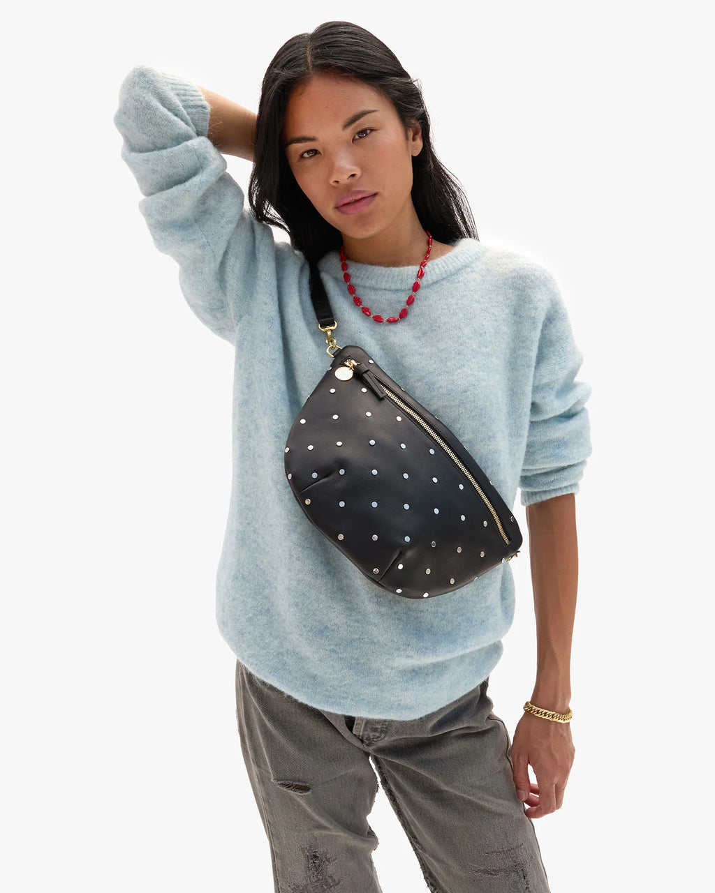 Clare V. Grande Fanny Natura w/ Allover Studs in Black