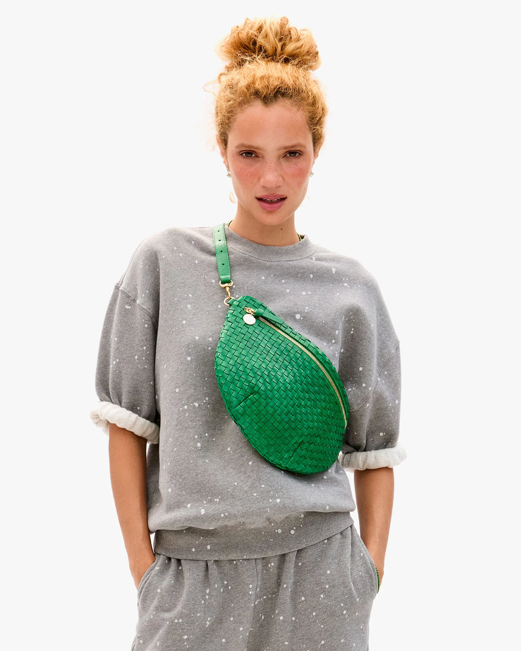 Clare V. Grande Fanny Woven Checker in Grass