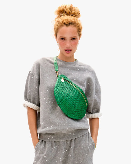 Clare V. Grande Fanny Woven Checker in Grass