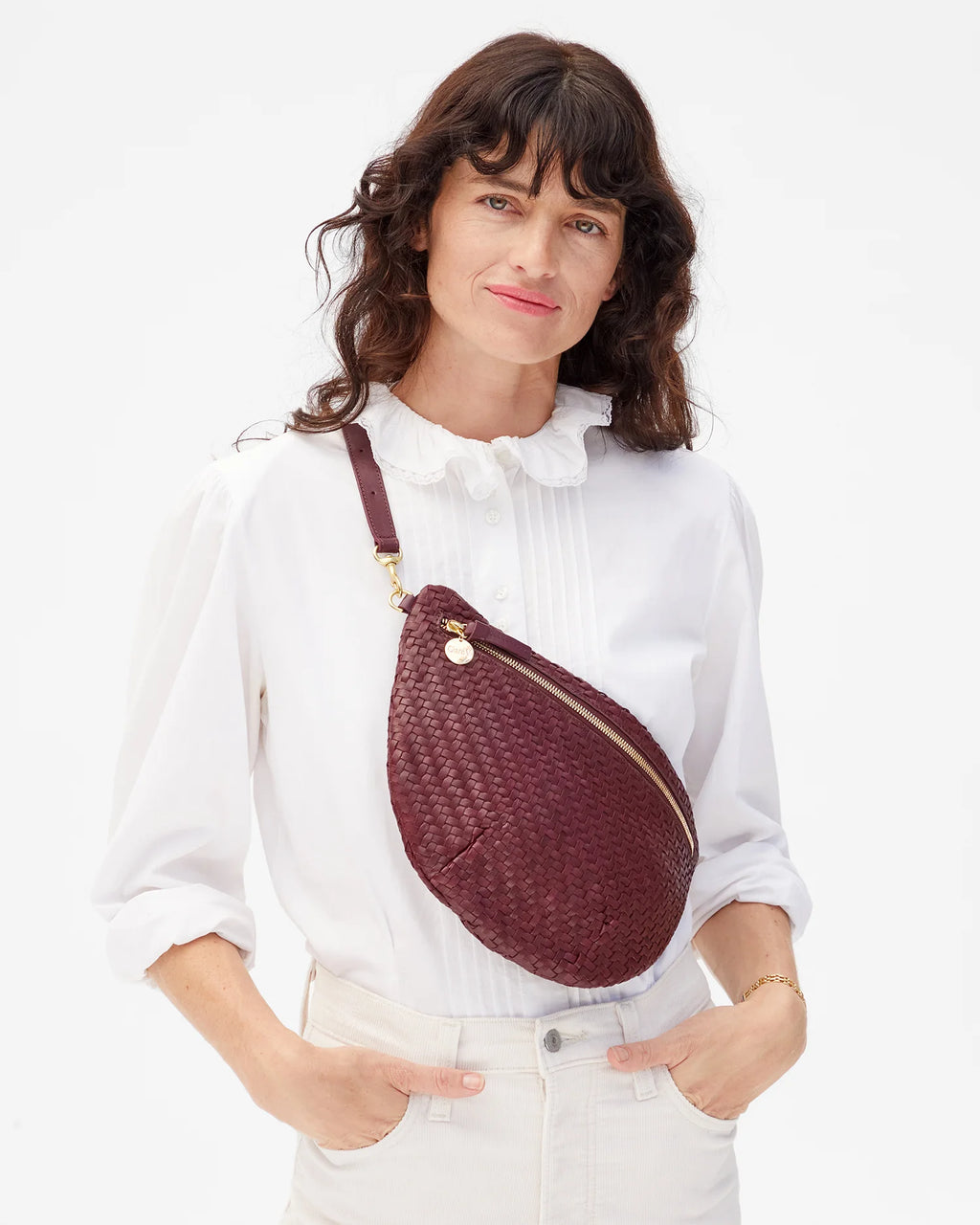 Clare V. Grande Fanny in Cassis Woven Zig Zag