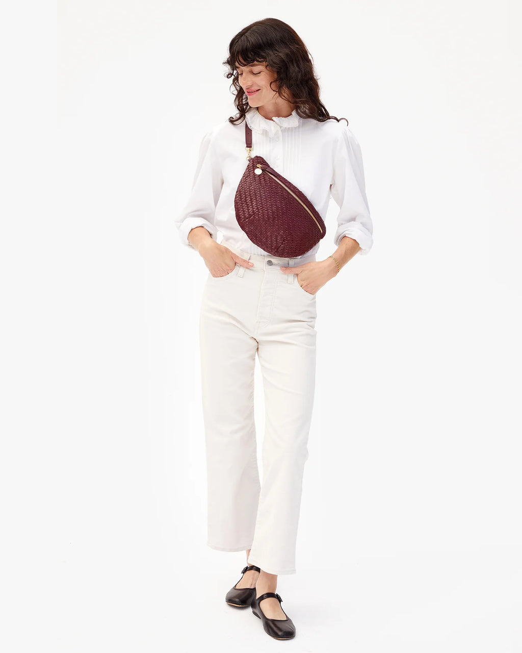 Clare V. Grande Fanny in Cassis Woven Zig Zag