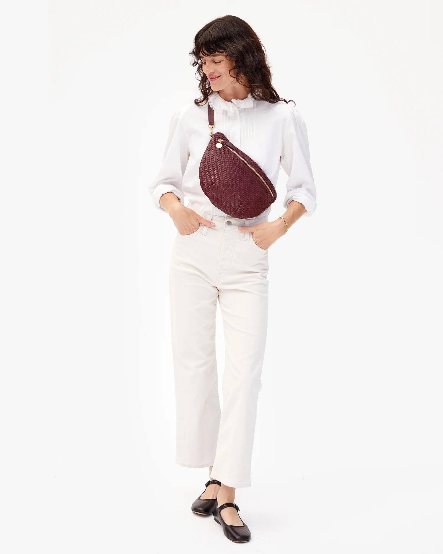 Clare V. Grande Fanny in Cassis Woven Zig Zag