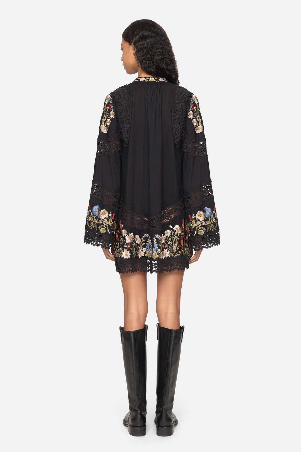 Sea New York Ruwa Embroidered Flare Mini Dress in Black