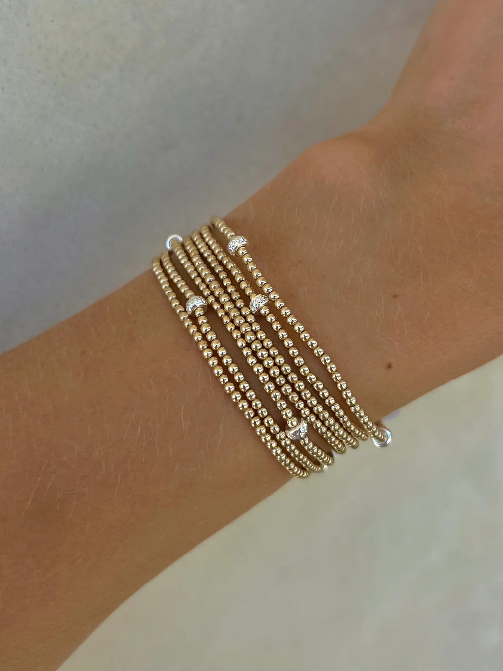 Karen Lazar 2MM Signature Beaded Bracelet with Large Sterling Silver Rondelle Pattern