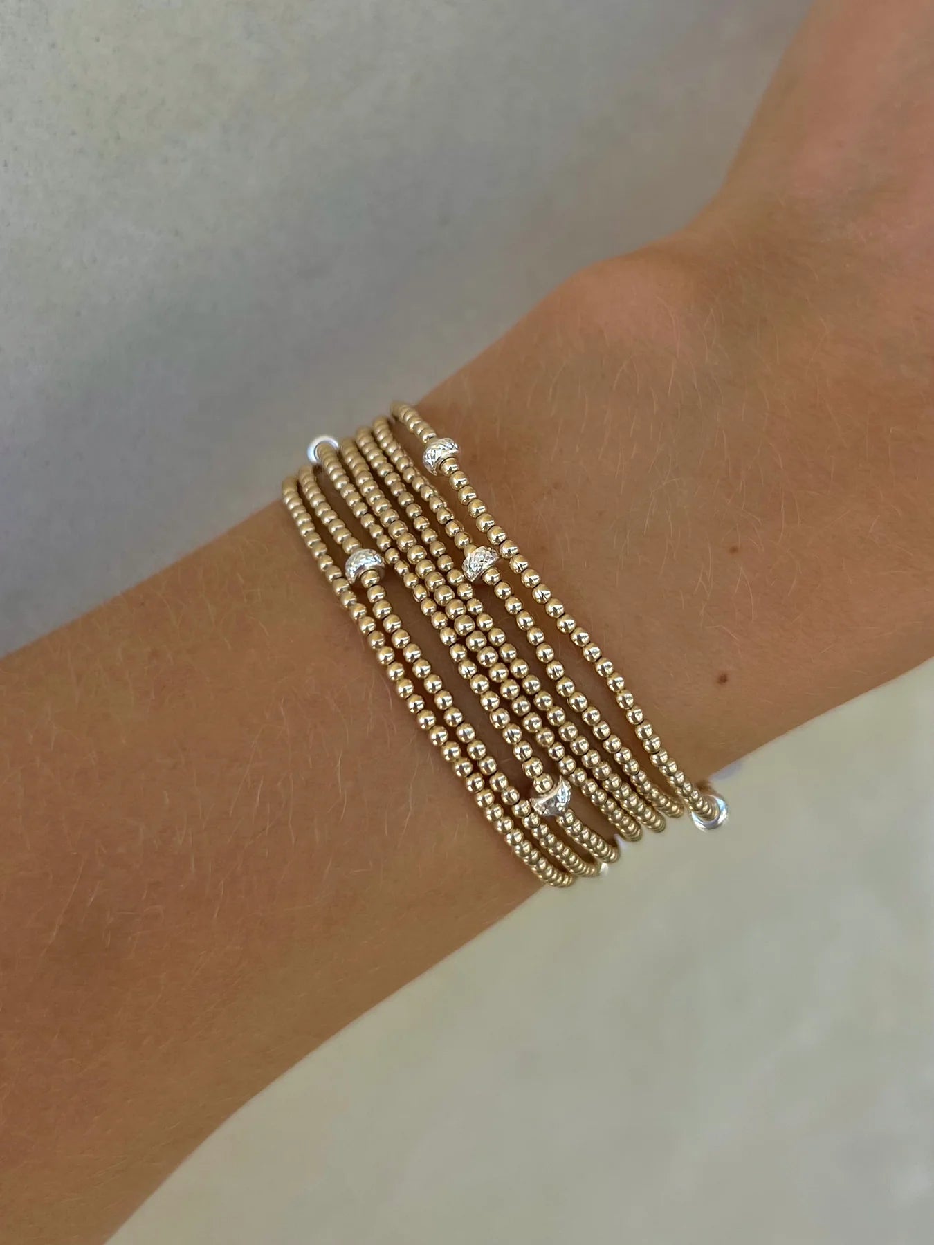 Karen Lazar 2MM Signature Beaded Bracelet with Large Sterling Silver Rondelle Pattern