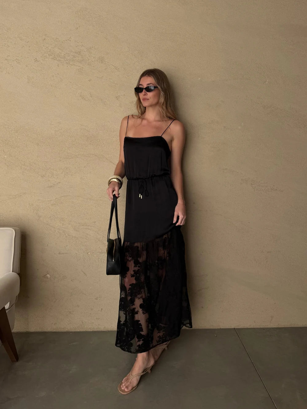 Kivari Blair Lace Maxi Dress in Black