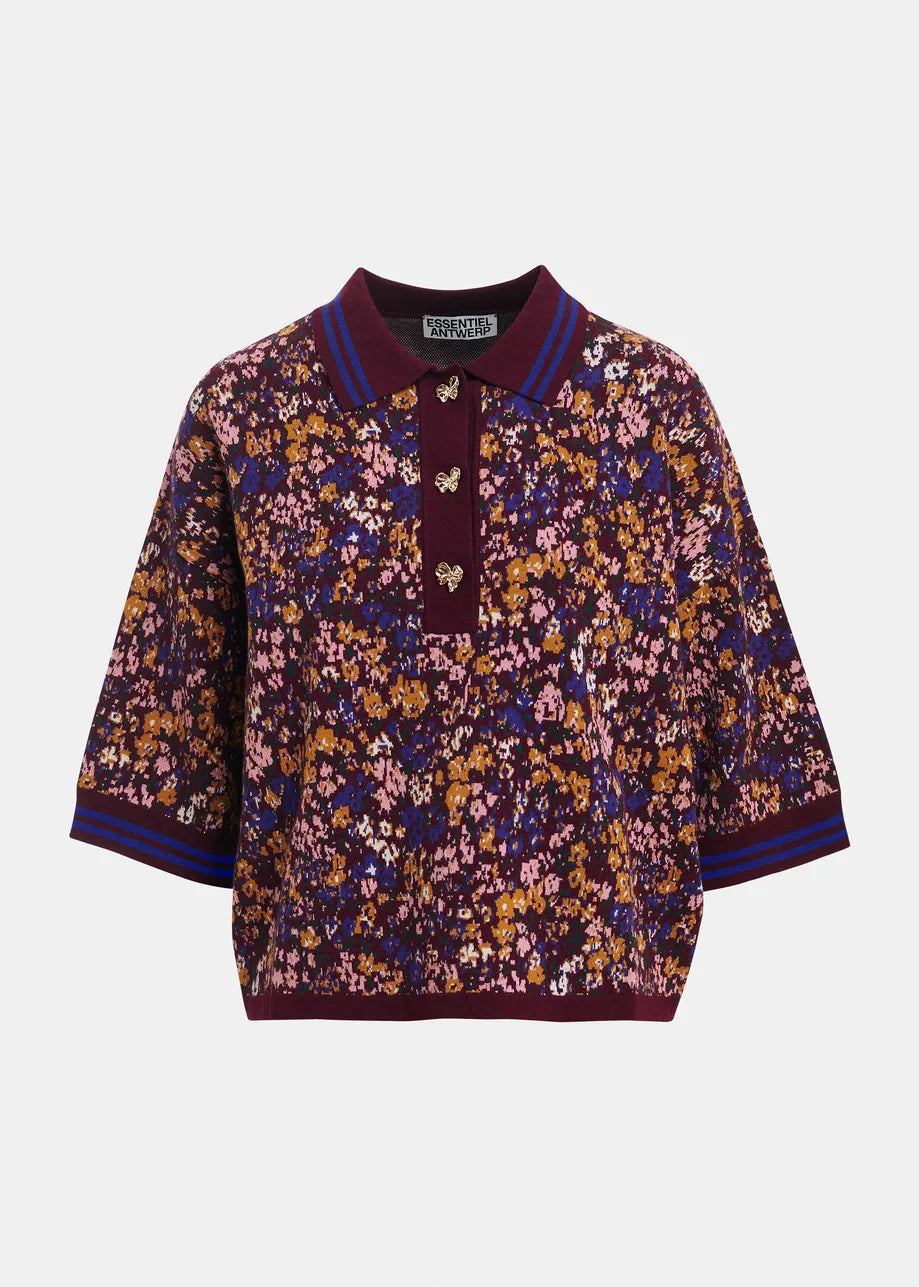 Essentiel Antwerp Kartos Jacquard Polo in Wine Not