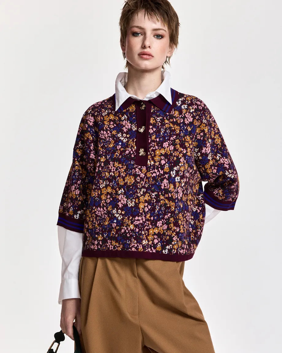 Essentiel Antwerp Kartos Jacquard Polo in Wine Not