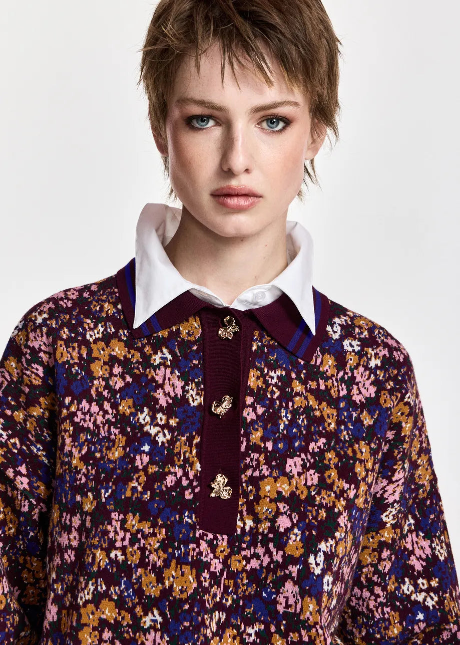 Essentiel Antwerp Kartos Jacquard Polo in Wine Not