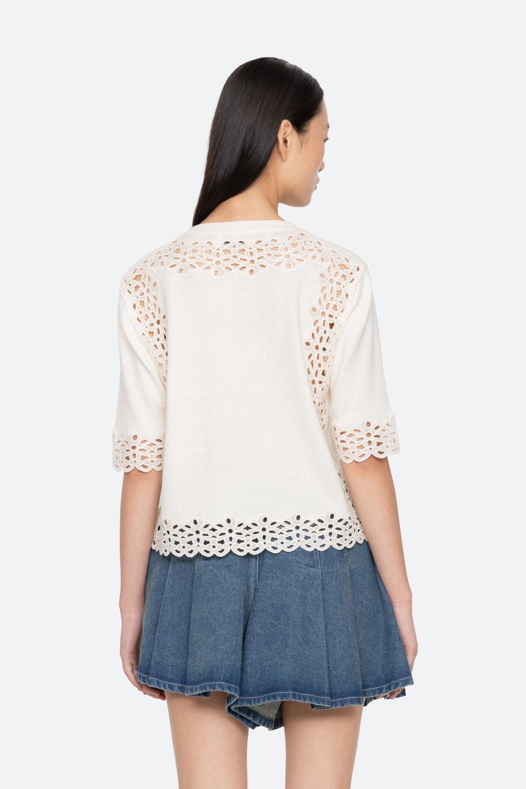 Sea New York Leila Eyelet Short Sleeve Sweater