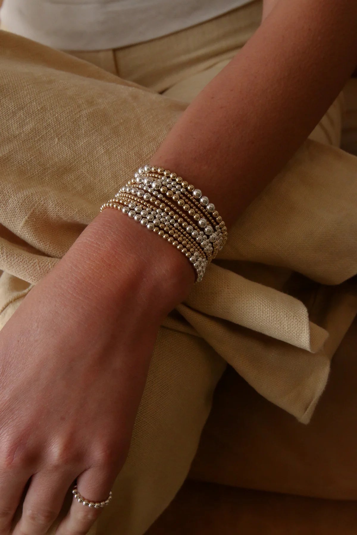 Karen Lazar 3MM Yellow Gold Filled Bracelet with 4MM Sterling Silver