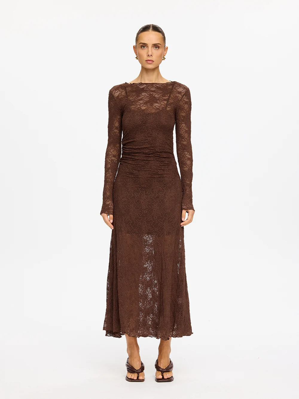 Kivari Marie Lace Maxi Dress in Chocolate