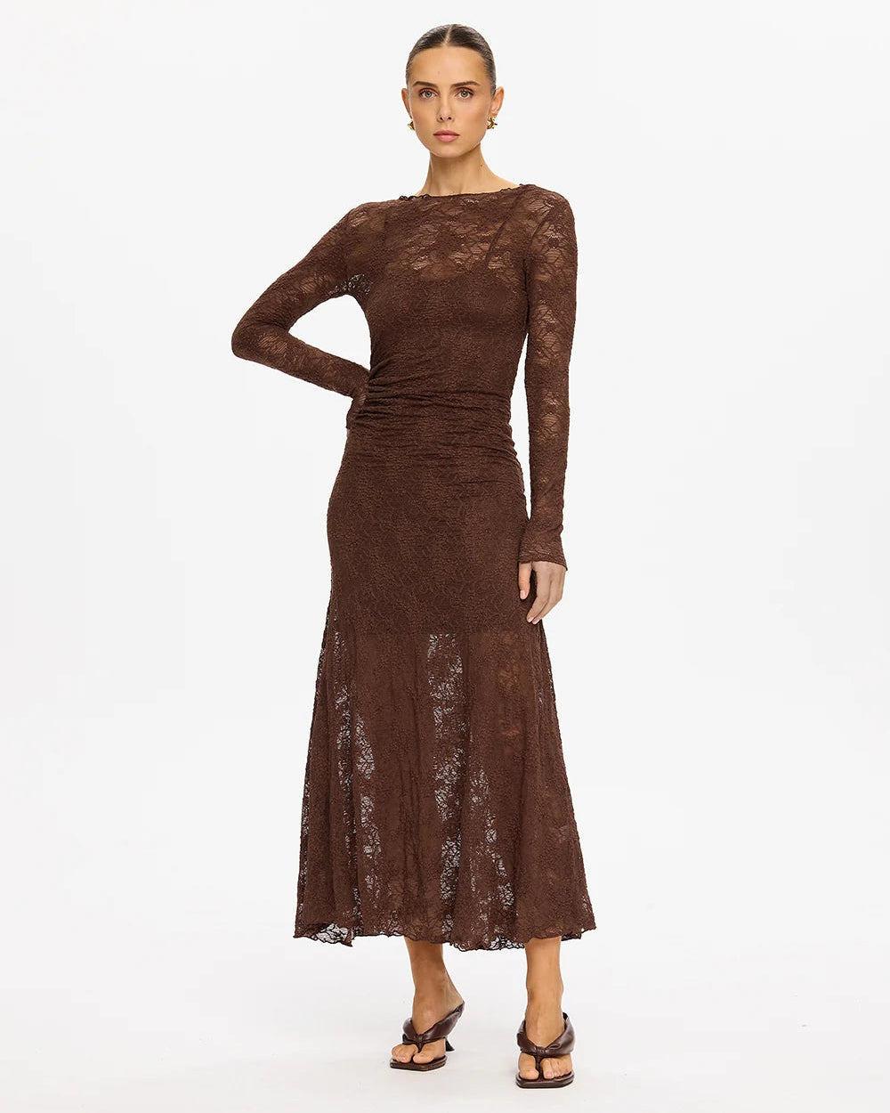 Kivari Marie Lace Maxi Dress in Chocolate