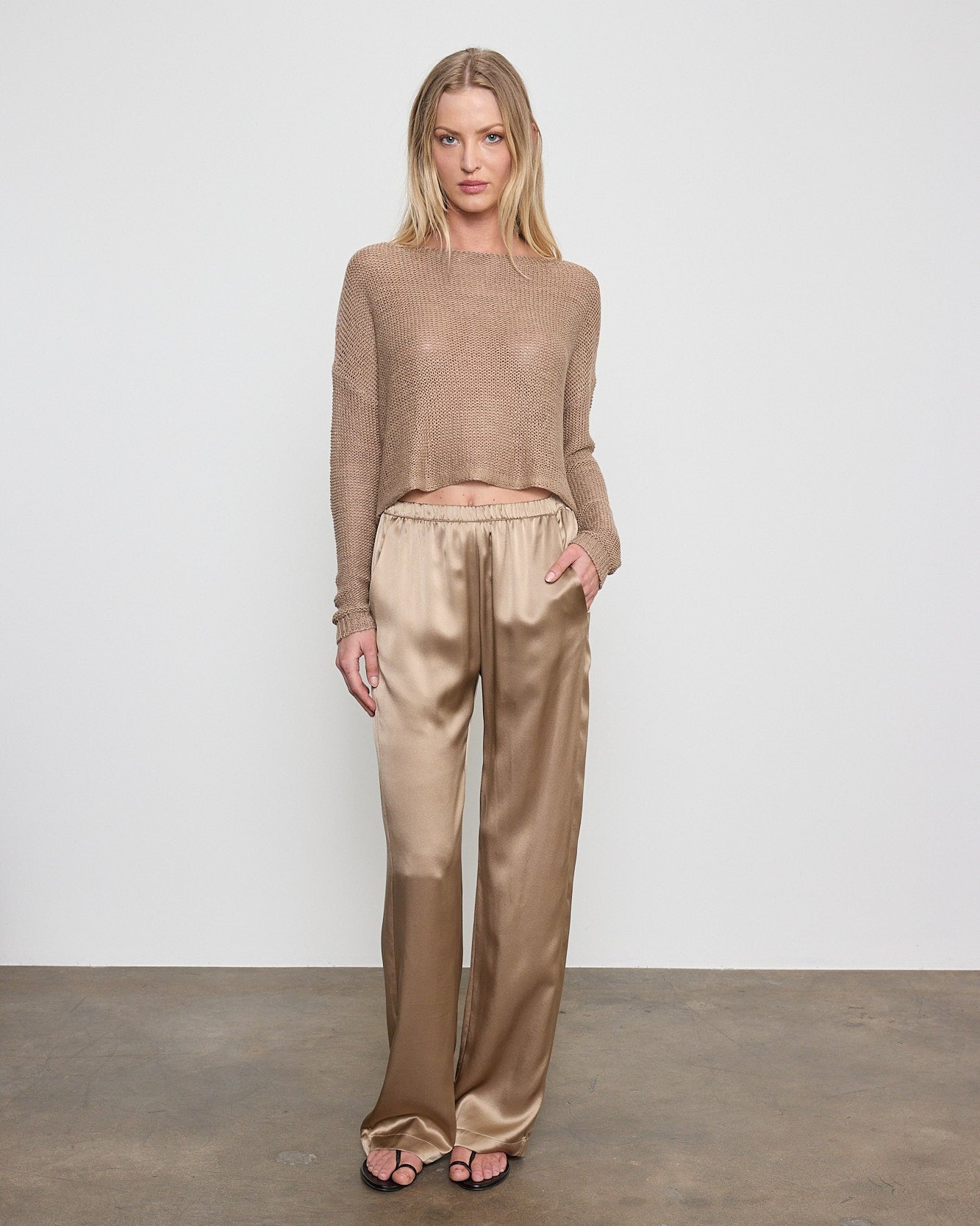 Enza Costa Silk Satin Everywhere Pant in Beige