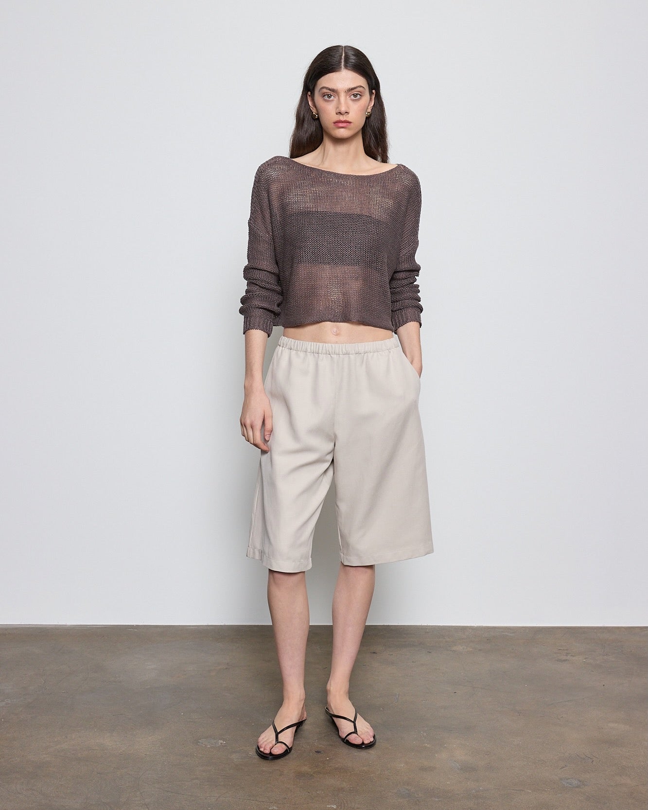 Enza Costa Linen Open Bateau Sweater in Pebble