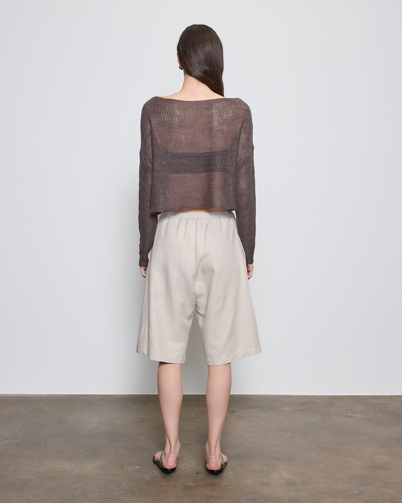 Enza Costa Linen Open Bateau Sweater in Pebble