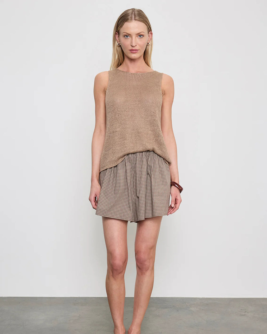 Enza Costa Linen Open Knit Tank in Flax