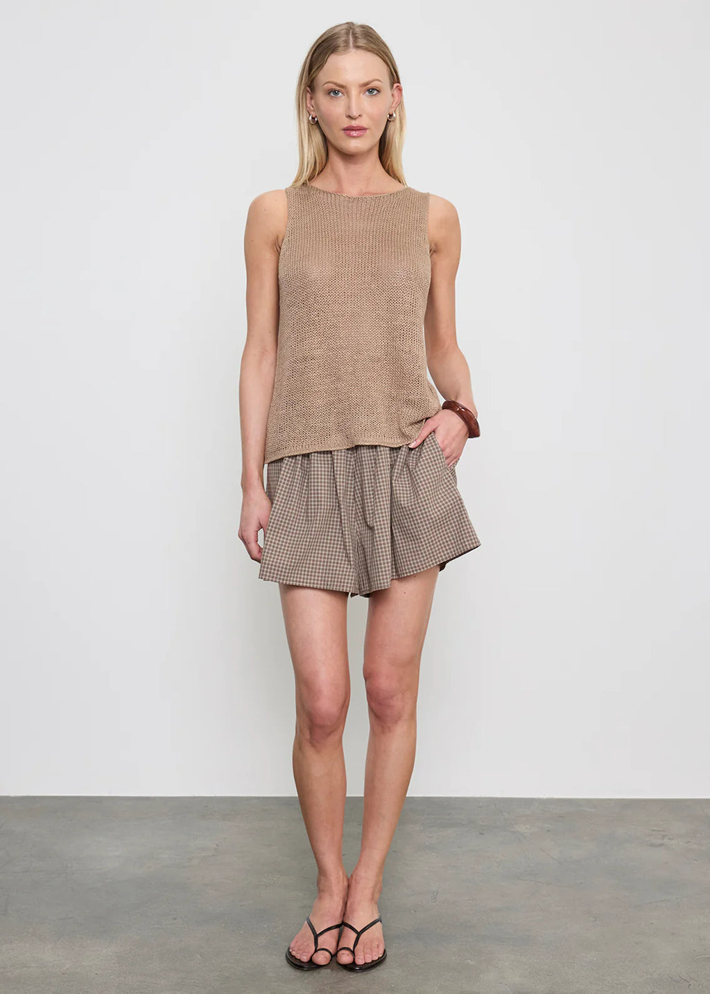Enza Costa Linen Open Knit Tank in Flax
