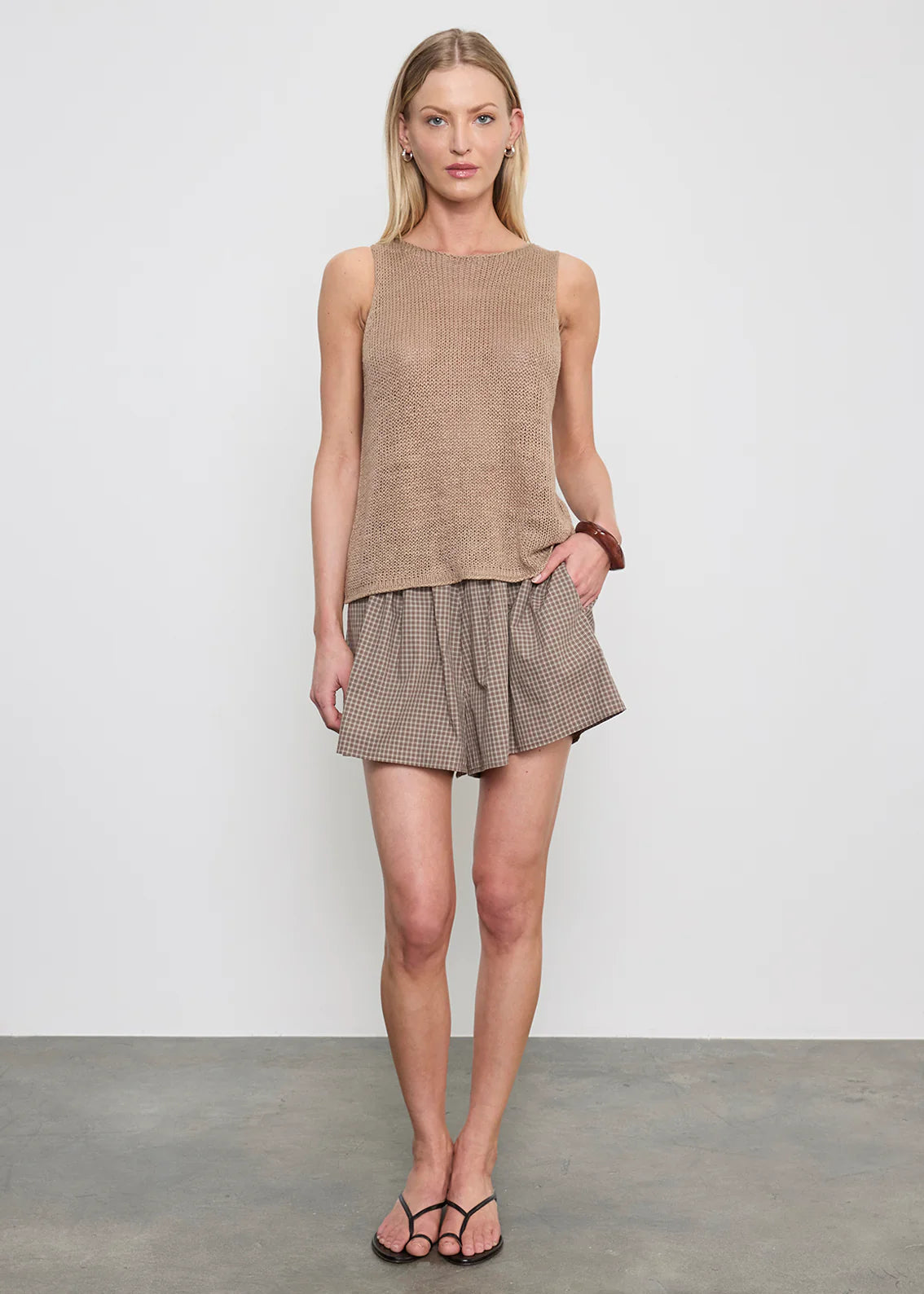 Enza Costa Linen Open Knit Tank in Flax