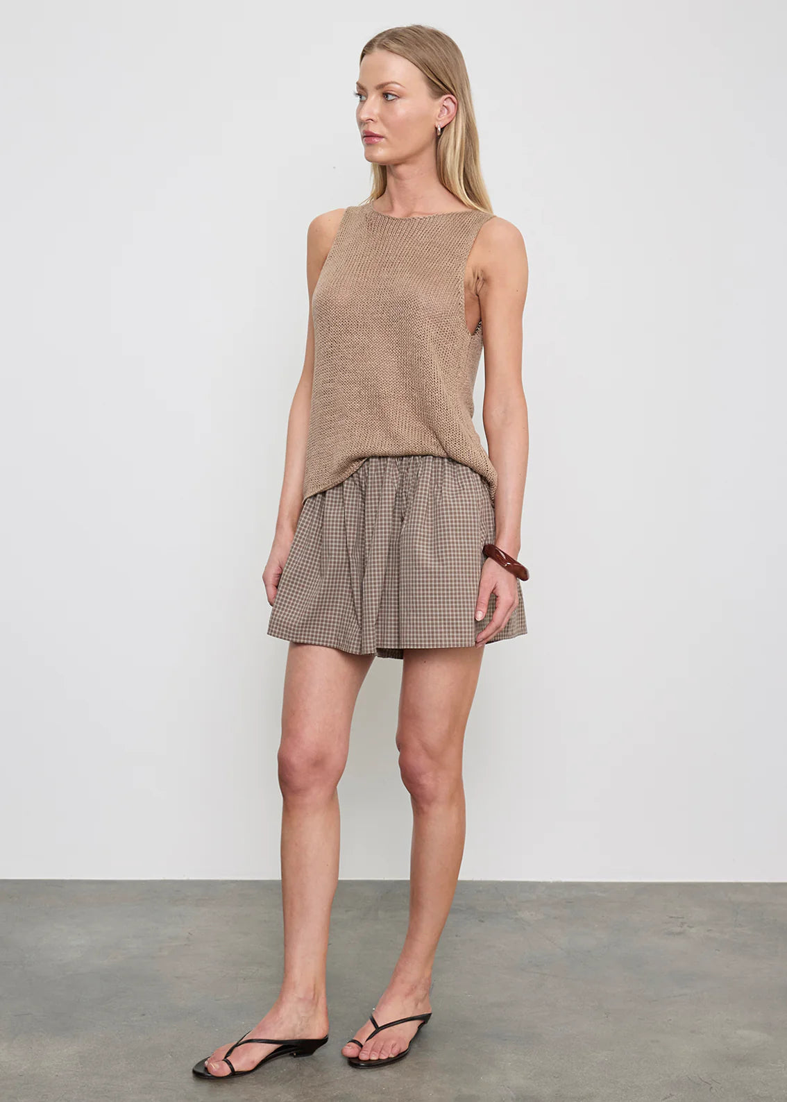 Enza Costa Linen Open Knit Tank in Flax