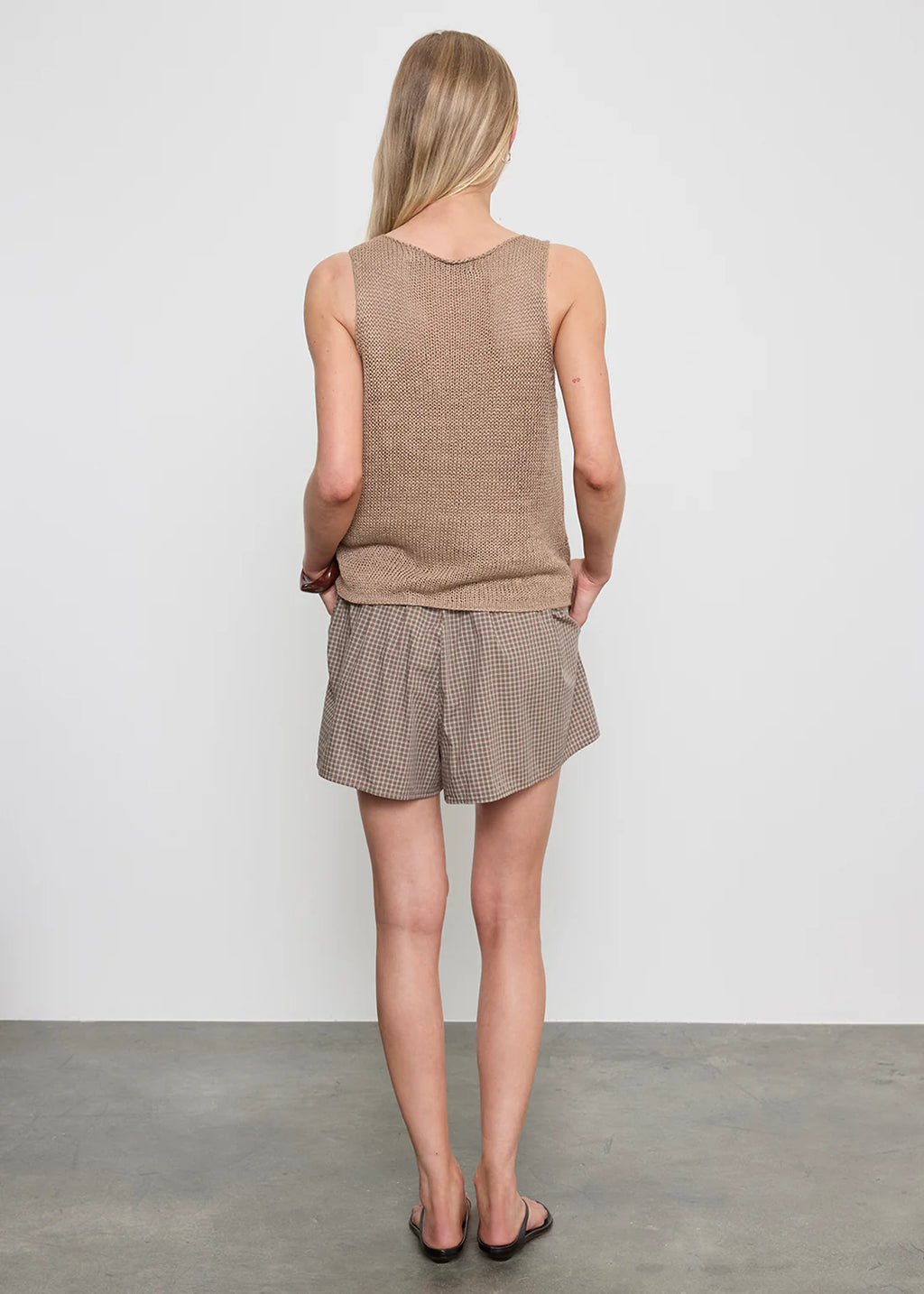 Enza Costa Linen Open Knit Tank in Flax