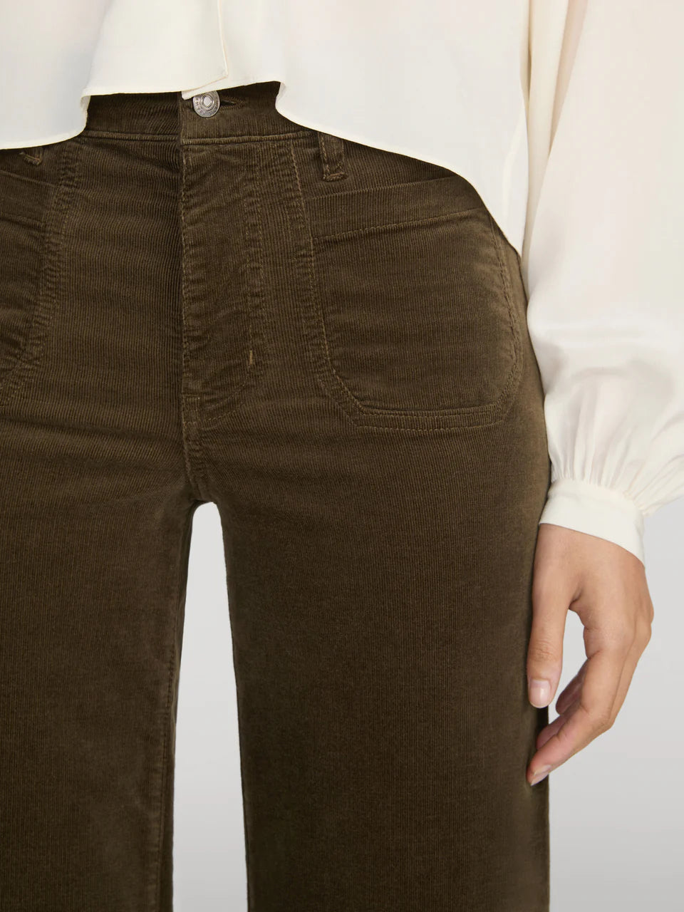 FRAME Le Slim Palazzo Modernist Pocket Corduroy in Rich Military