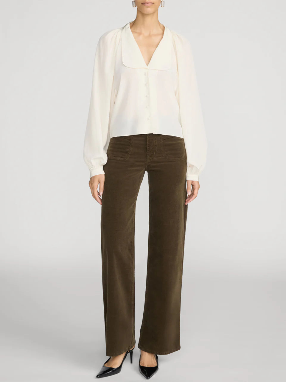 FRAME Le Slim Palazzo Modernist Pocket Corduroy in Rich Military