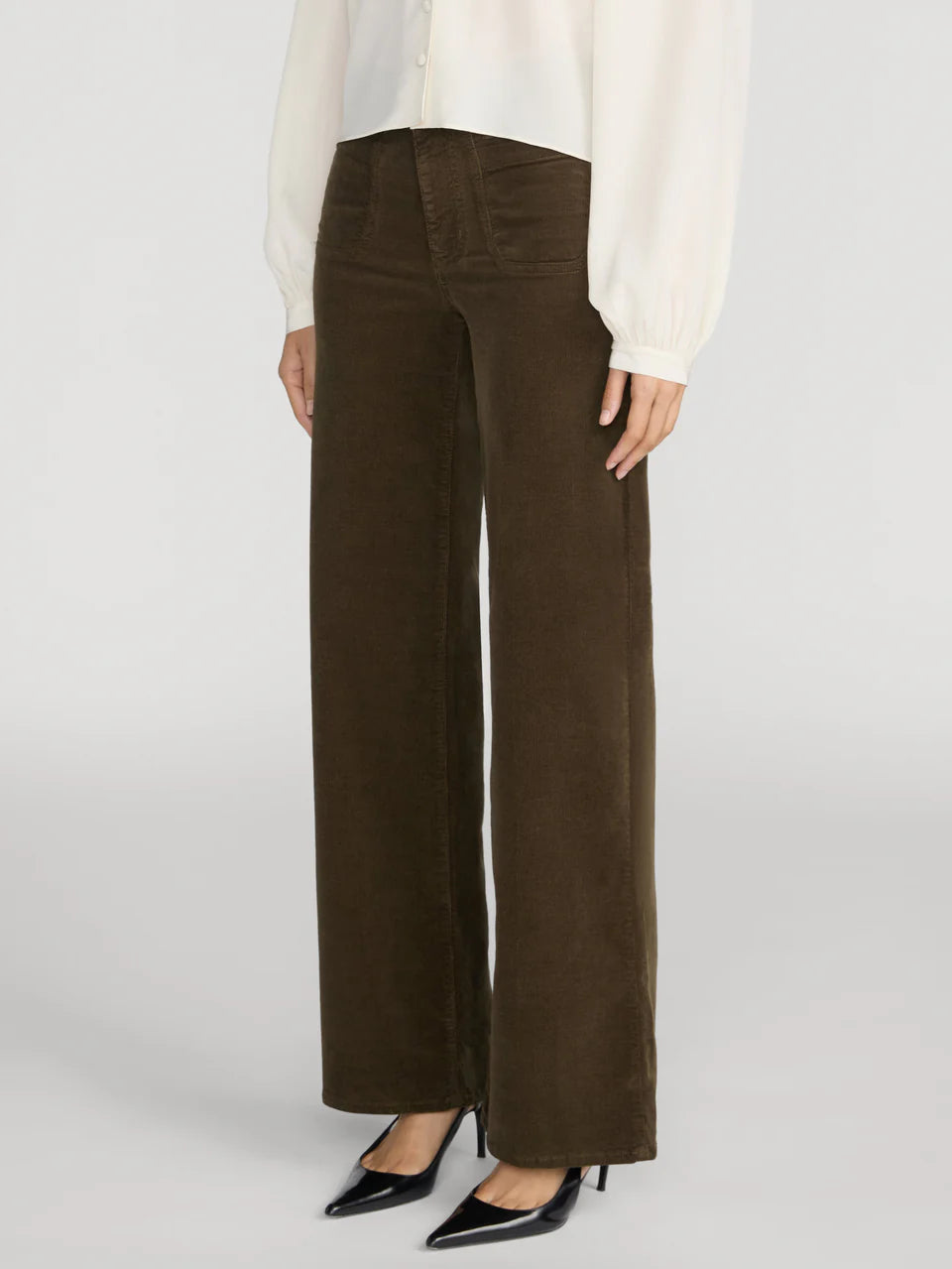 FRAME Le Slim Palazzo Modernist Pocket Corduroy in Rich Military