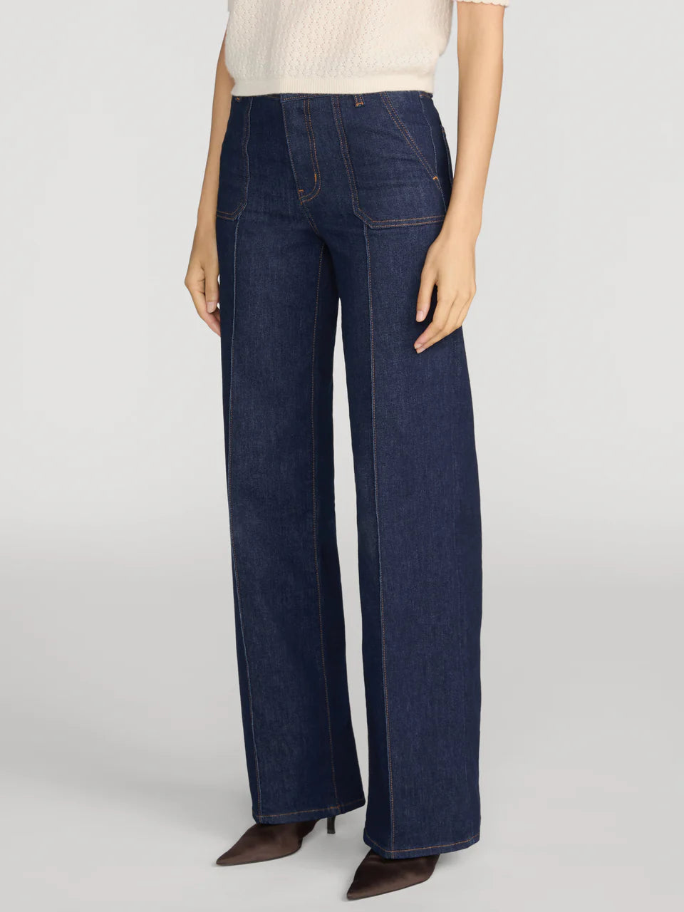 FRAME Le Slim Palazzo Pintuck Pocket in Rinse