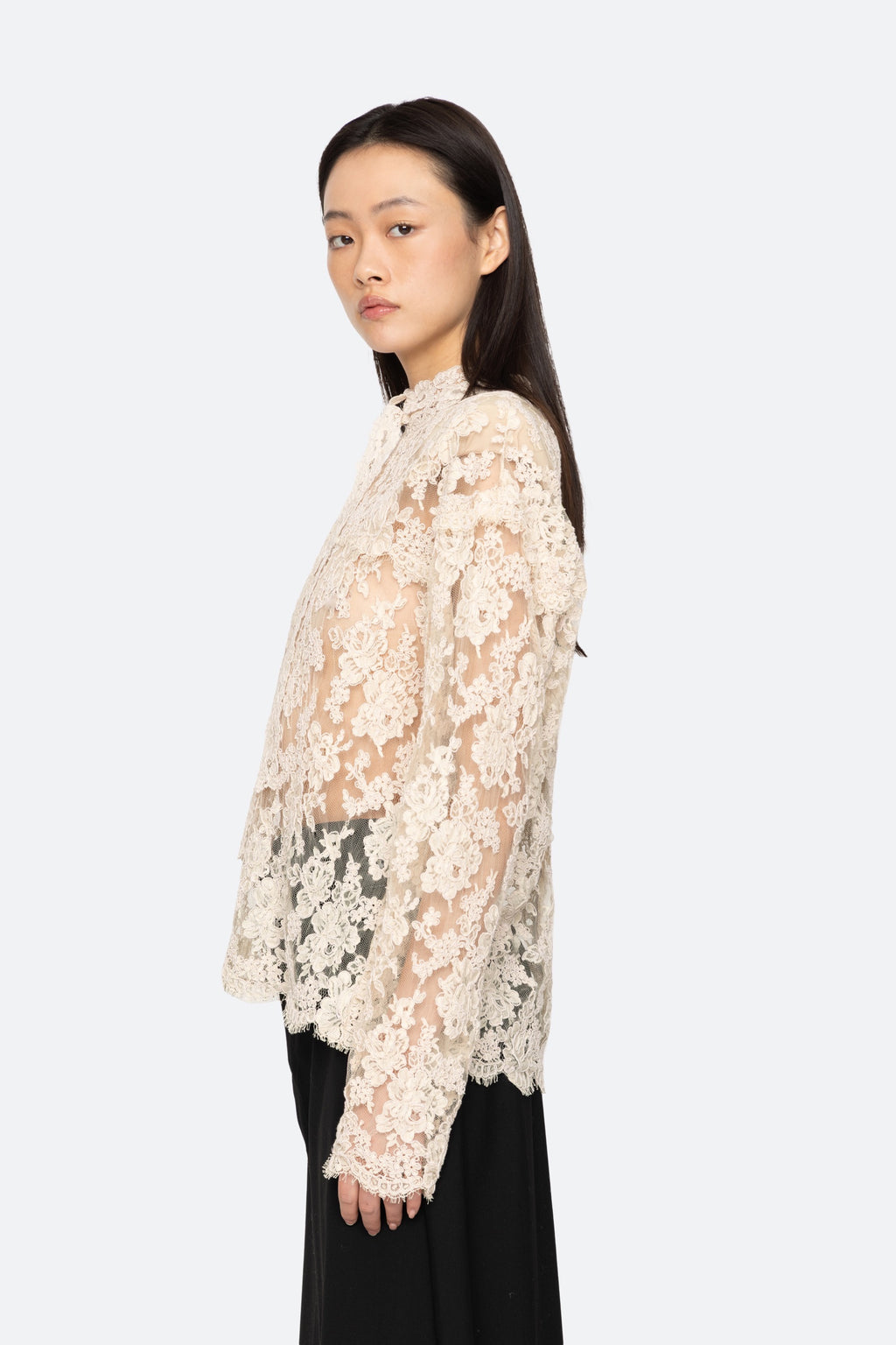 Sea New York Kirra Lace Tie-Neck Top in Cream