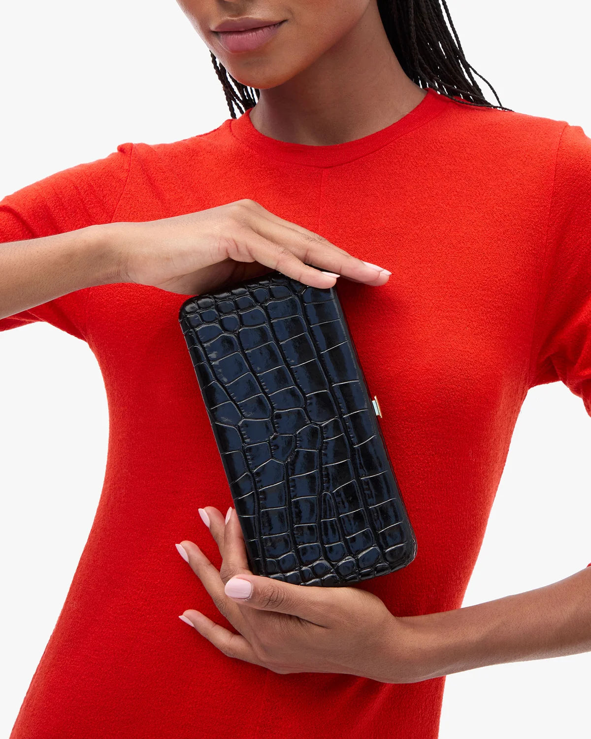 Clare V. Le Tabac Congo Croco Clutch Bag in Black