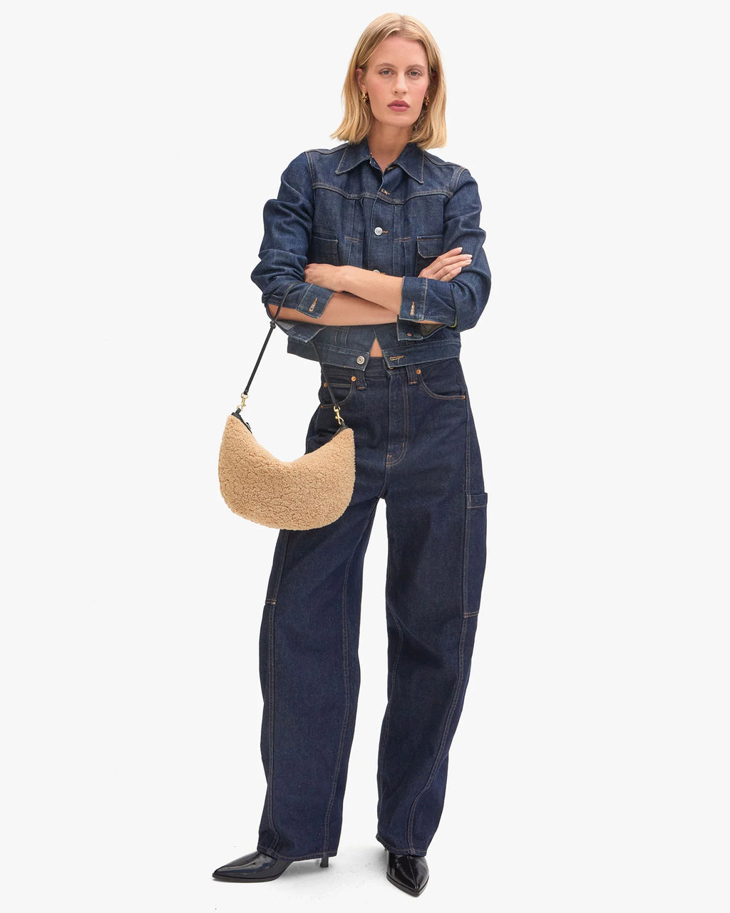 Clare V. Lune Shearling in Café Au Lait