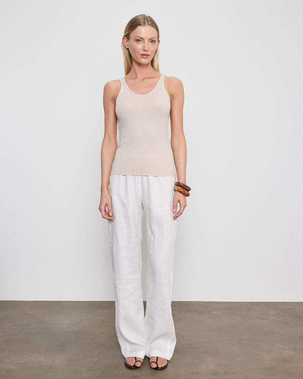 Enza Costa Military Rib Slim Tank in Flax