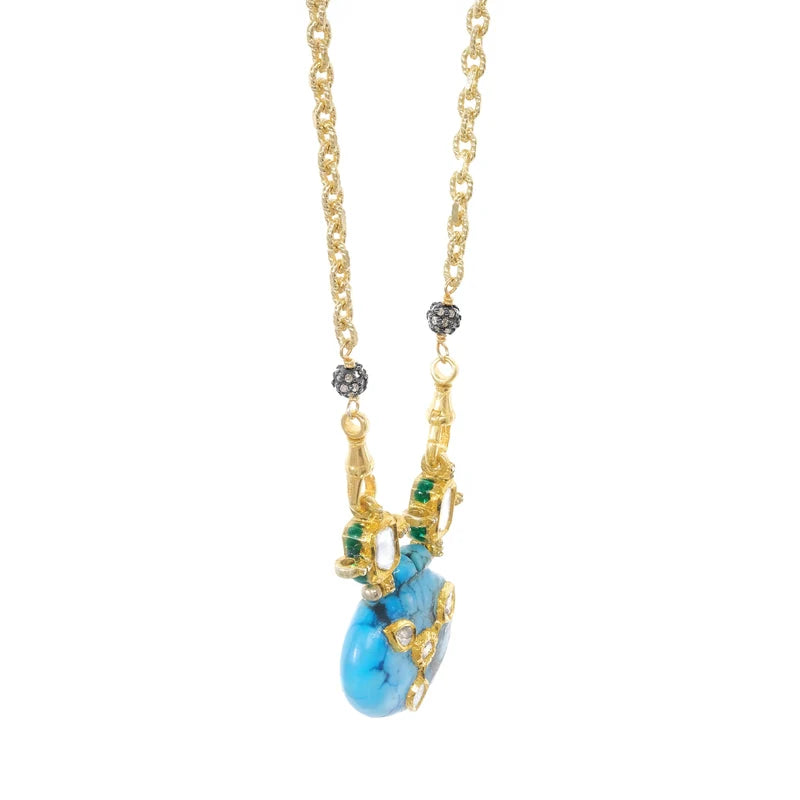 MLC Necklace in Gold with Chrysocolla Pendant