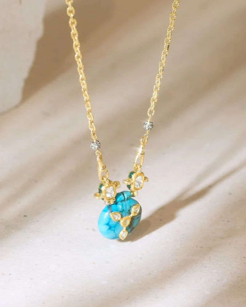 MLC Necklace in Gold with Chrysocolla Pendant