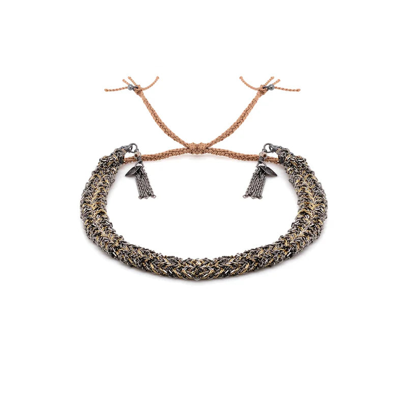 Marie Laure Chamorel Braided Bracelet Ruthenium Lurex Gold
