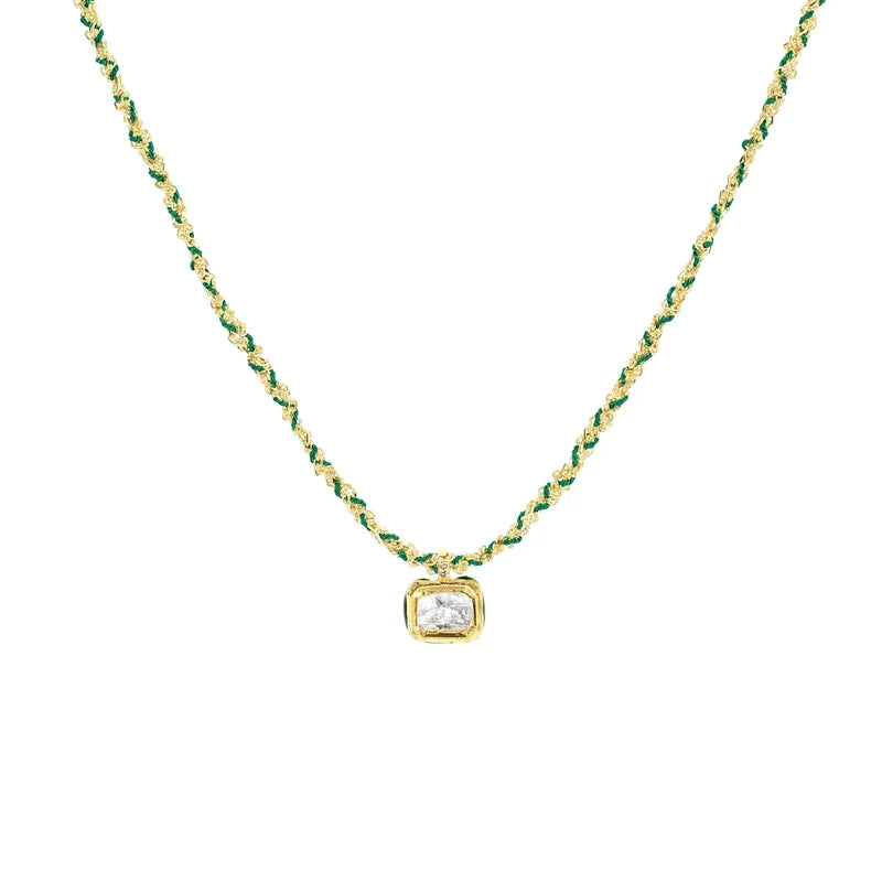 MLC Necklace in Gold Green with Diamond Pendant